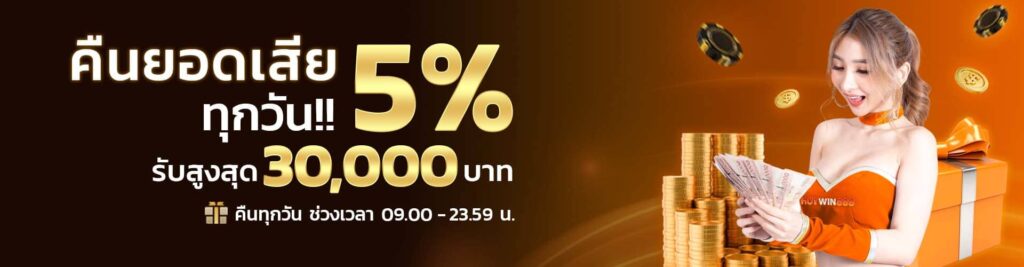 Return 5% lost amount up to 30,000 baht every day 1920*500 By Hotwin888
